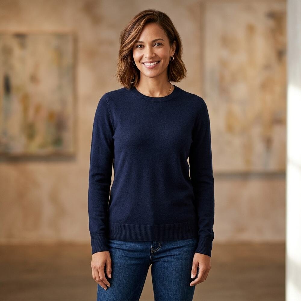 J.Crew Sweater Tippi 100% Merino Wool Knit Crewneck Pullover Navy Blue Large - Picture 1 of 13
